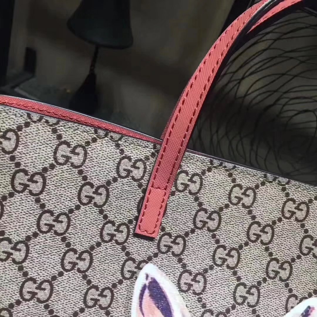 Gucci 鈥?10812 Children's GG Supreme Cat Tote Bag Pink Leather