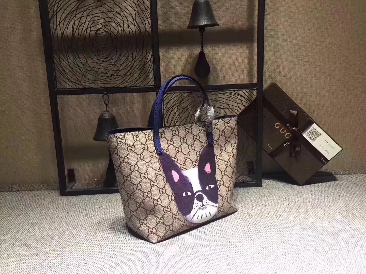 Gucci 鈥?10812 Children's GG Supreme Cat Tote Bag Purple Leather