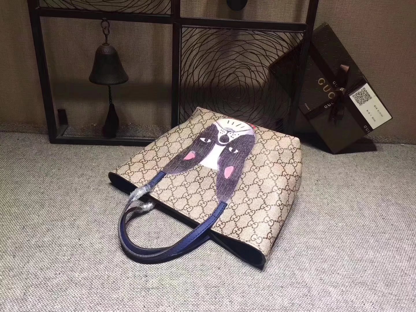 Gucci 鈥?10812 Children's GG Supreme Cat Tote Bag Purple Leather