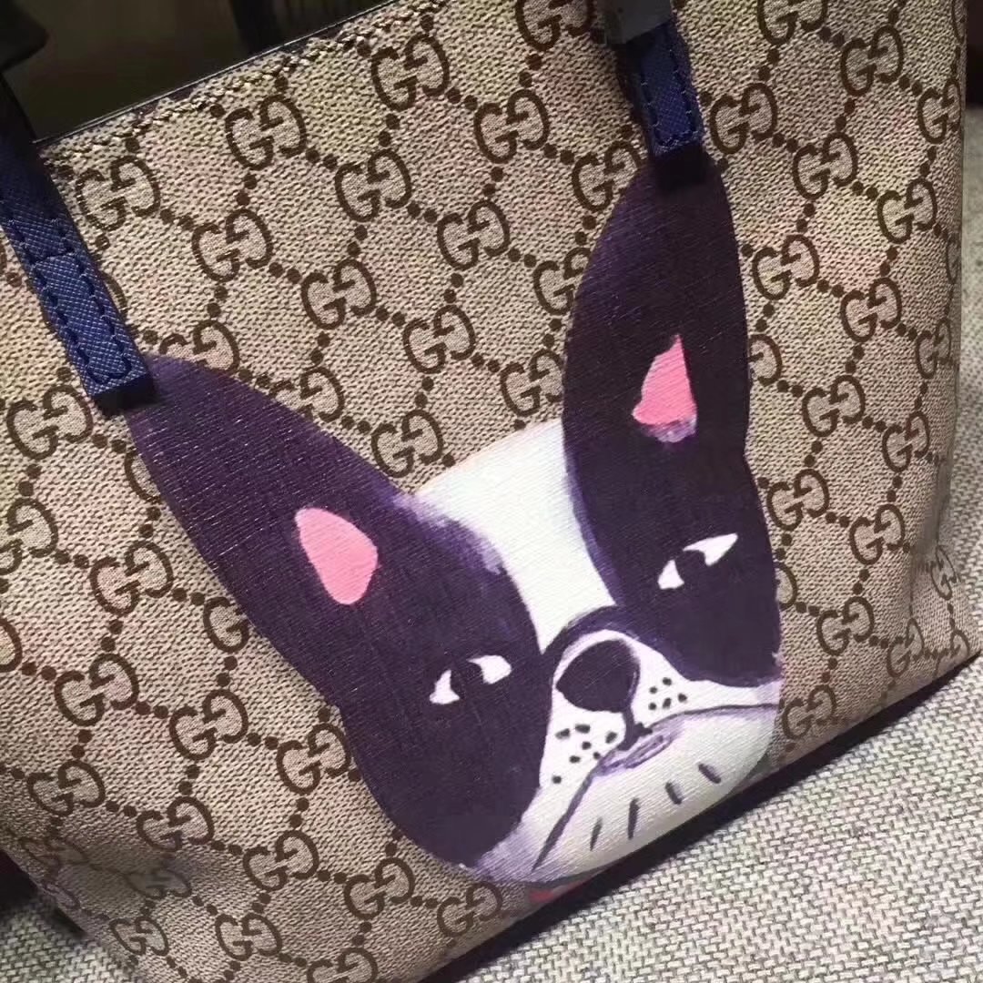 Gucci 鈥?10812 Children's GG Supreme Cat Tote Bag Purple Leather