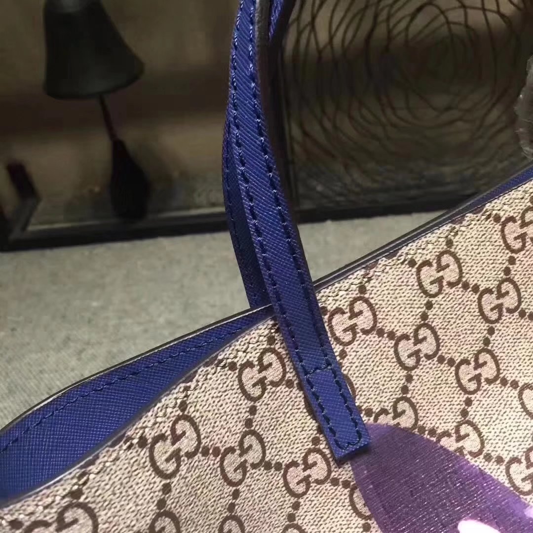 Gucci 鈥?10812 Children's GG Supreme Cat Tote Bag Purple Leather