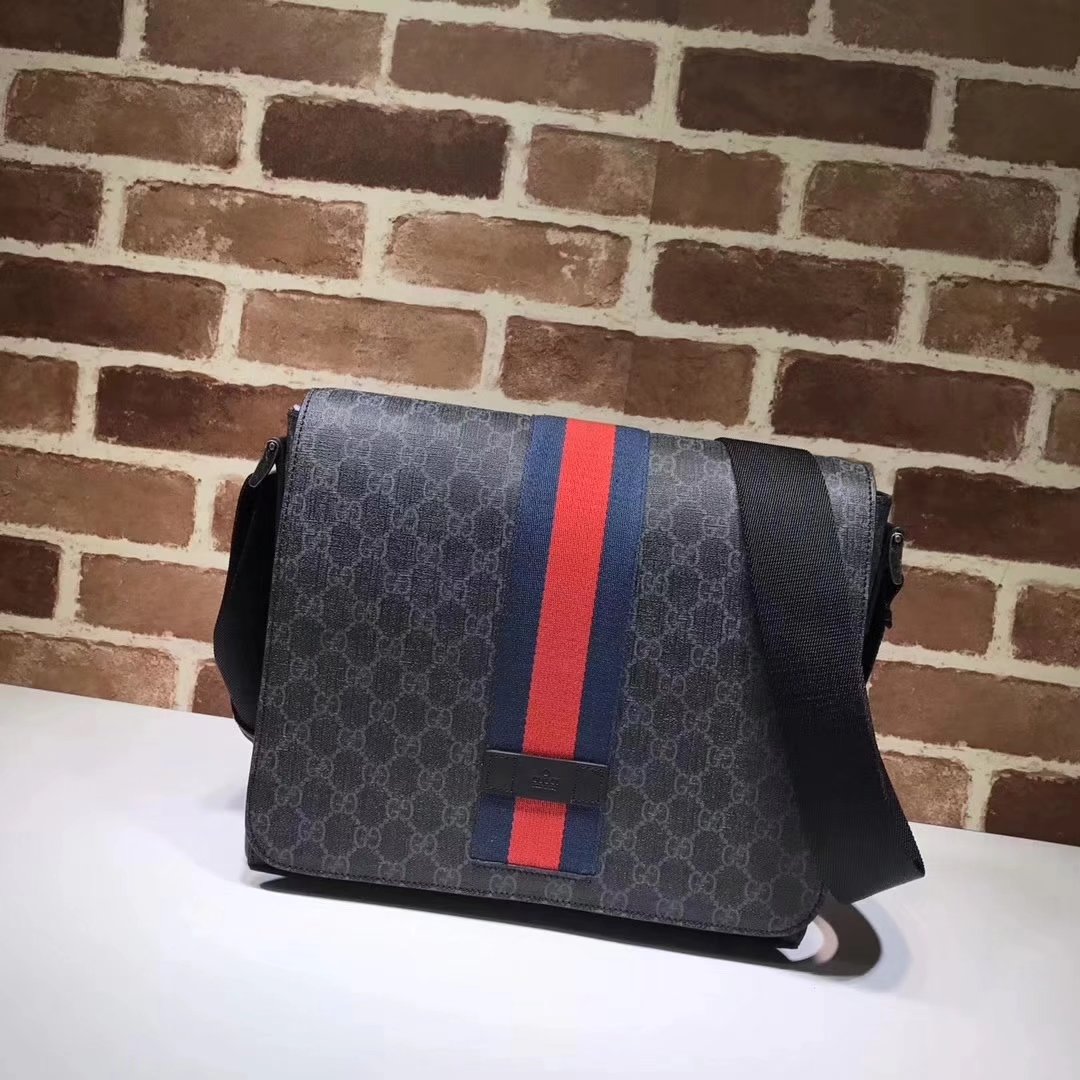 Gucci 475432 GG Supreme Men Messenger Bag Black