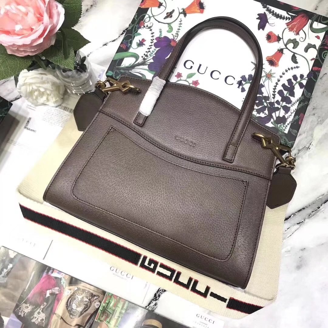 Gucci 505342 GucciTotem Medium Top Handle Bag Brown Leather