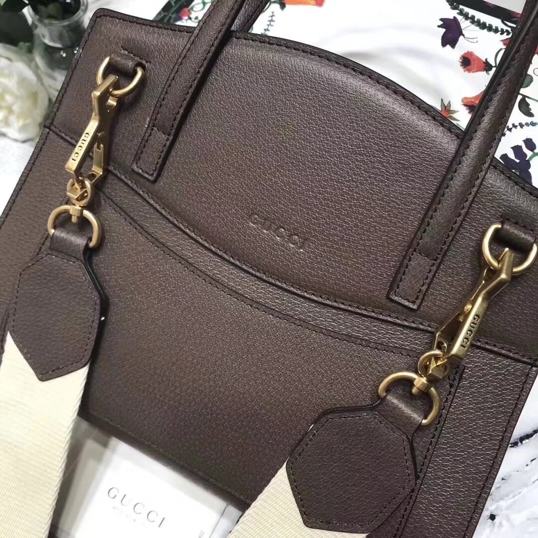 Gucci 505342 GucciTotem Medium Top Handle Bag Brown Leather