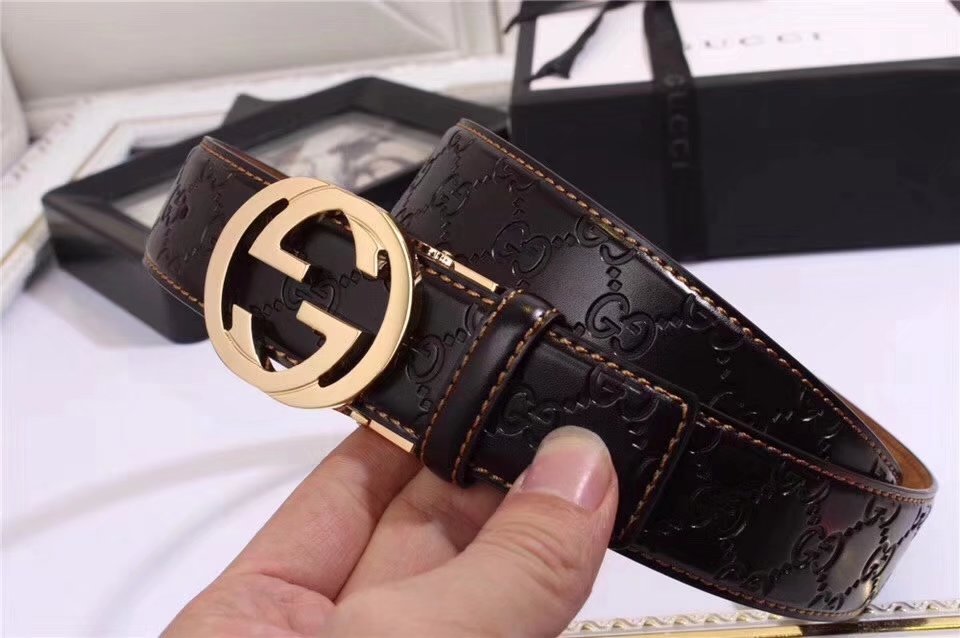 Gucci Men Leather Blet With Gold Buckle 022