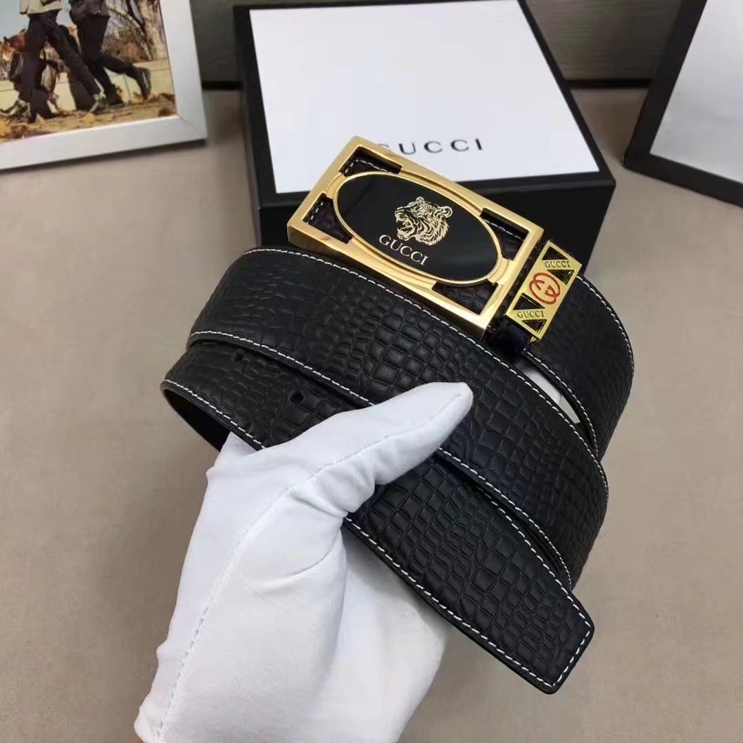 Gucci Men Leather Blet With Gold Buckle 024