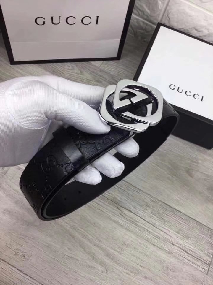 Gucci Men Leather Blet With Silver Buckle 018