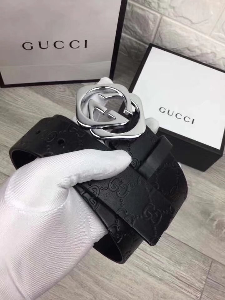 Gucci Men Leather Blet With Silver Buckle 018