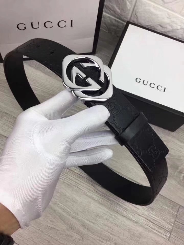 Gucci Men Leather Blet With Silver Buckle 018