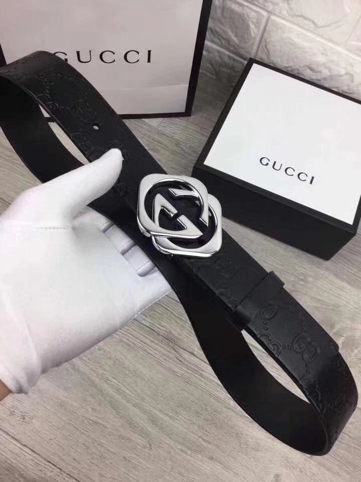 Gucci Men Leather Blet With Silver Buckle 018