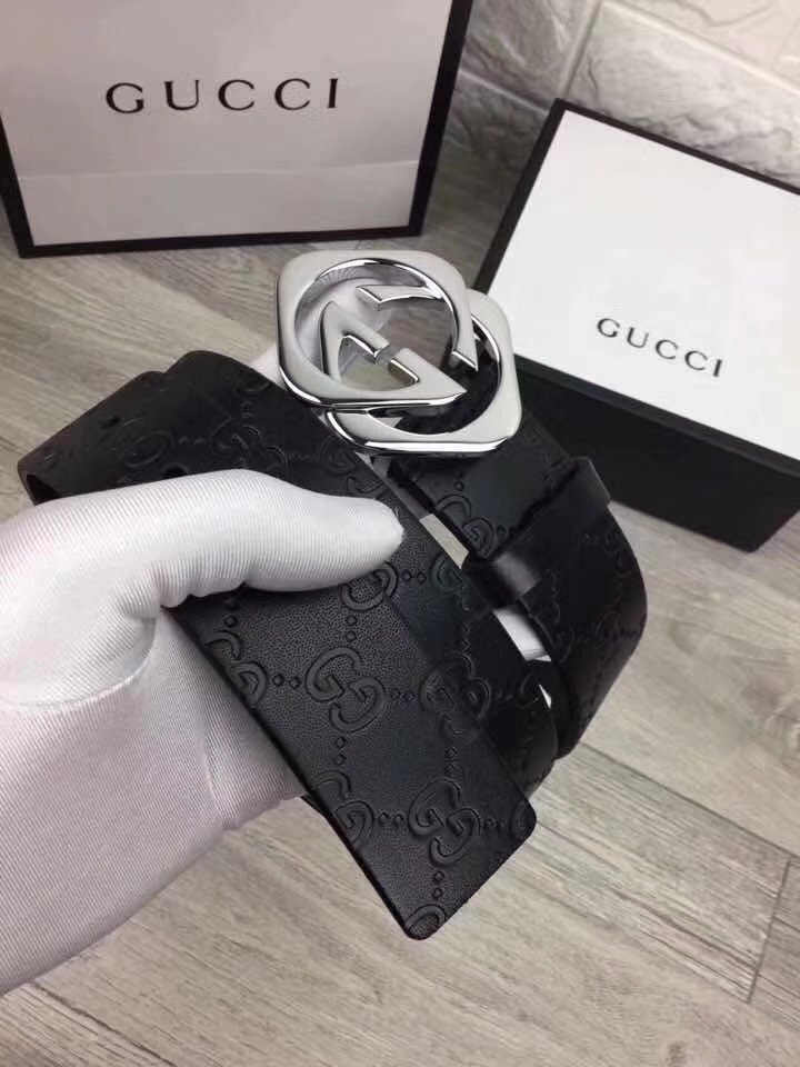 Gucci Men Leather Blet With Silver Buckle 018