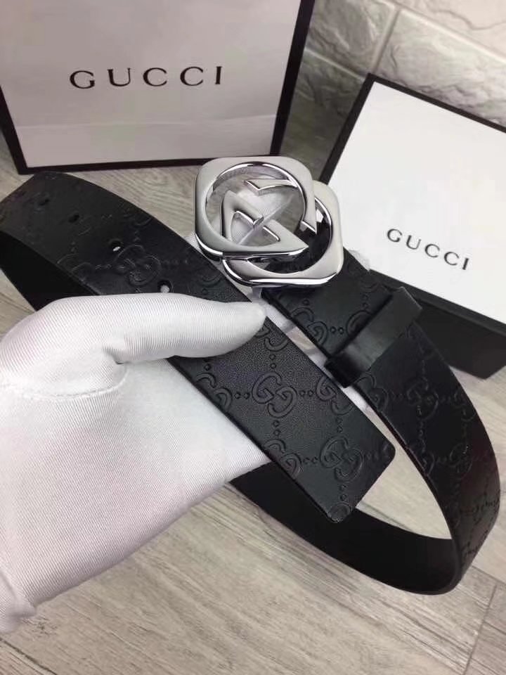 Gucci Men Leather Blet With Silver Buckle 018