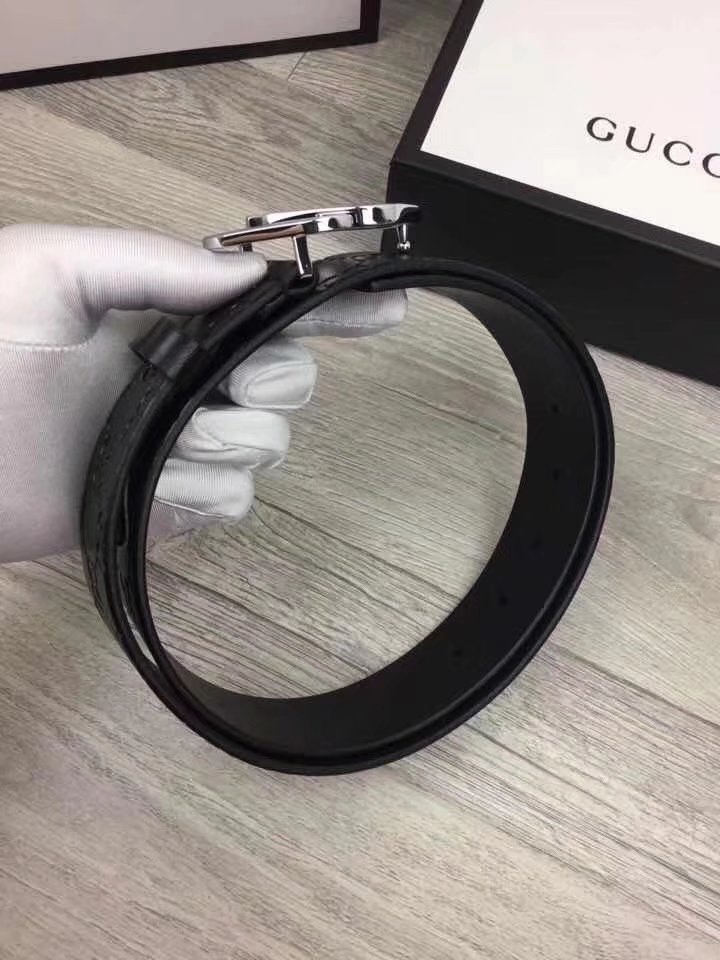 Gucci Men Leather Blet With Silver Buckle 018