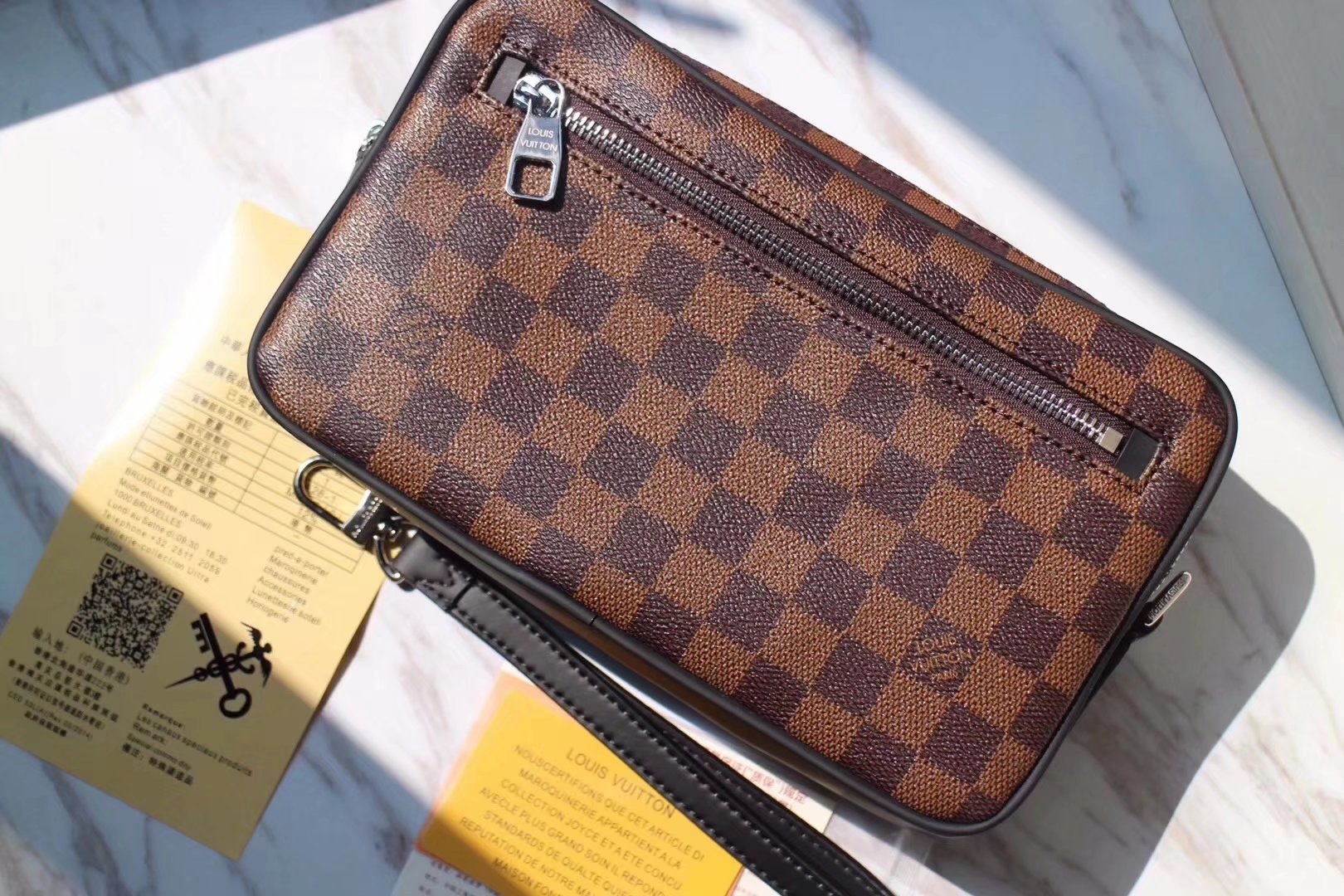 Louis Vuitton N41663 Men Kasai Clutch Damier Ebene