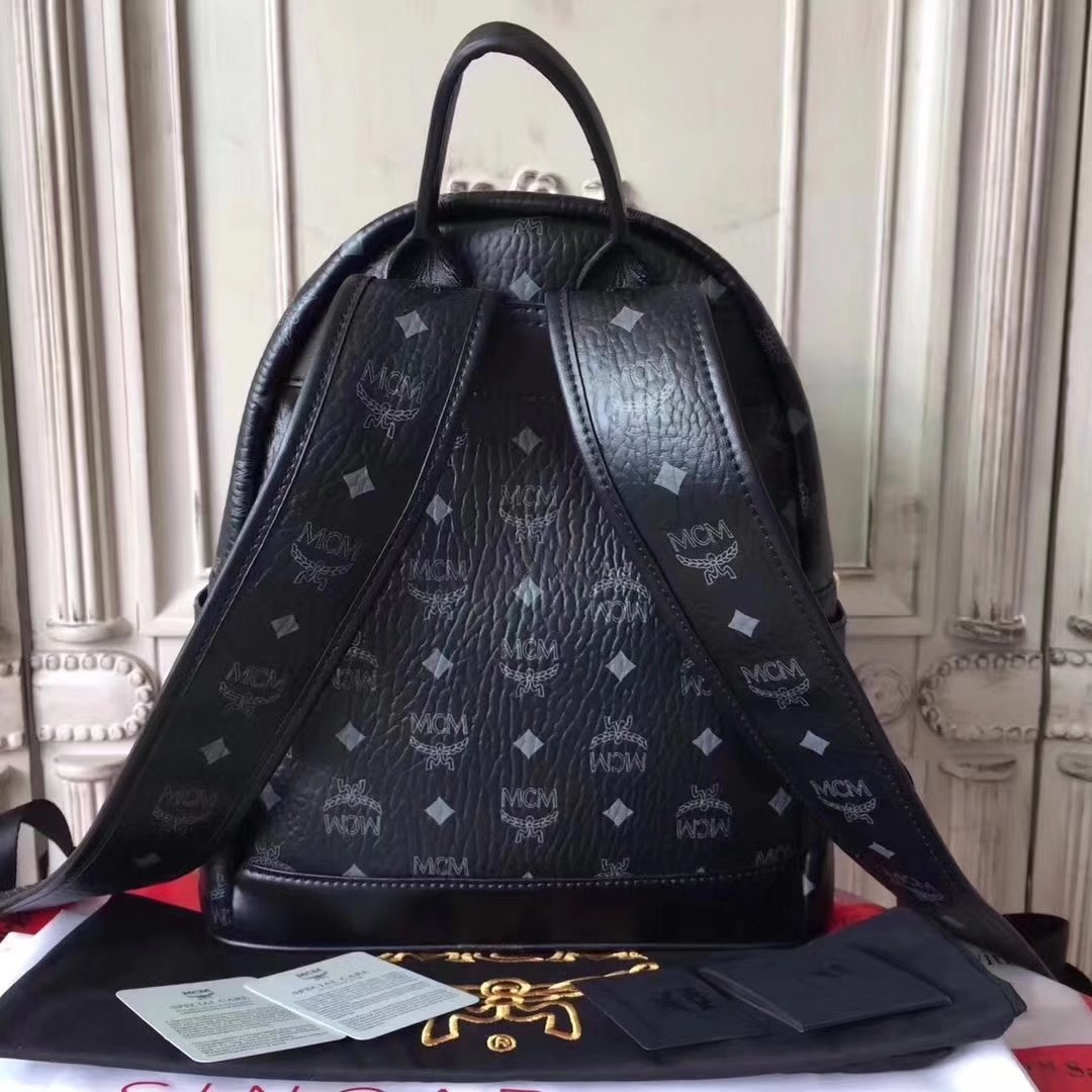 MCM Women Stark Backpack In Studded Visetos 3Size Black