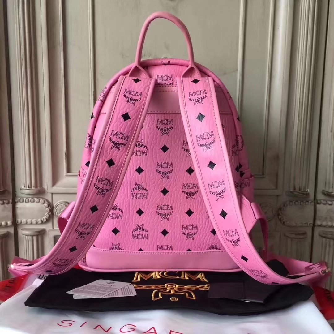 MCM Women Stark Backpack In Studded Visetos 3Size Pink