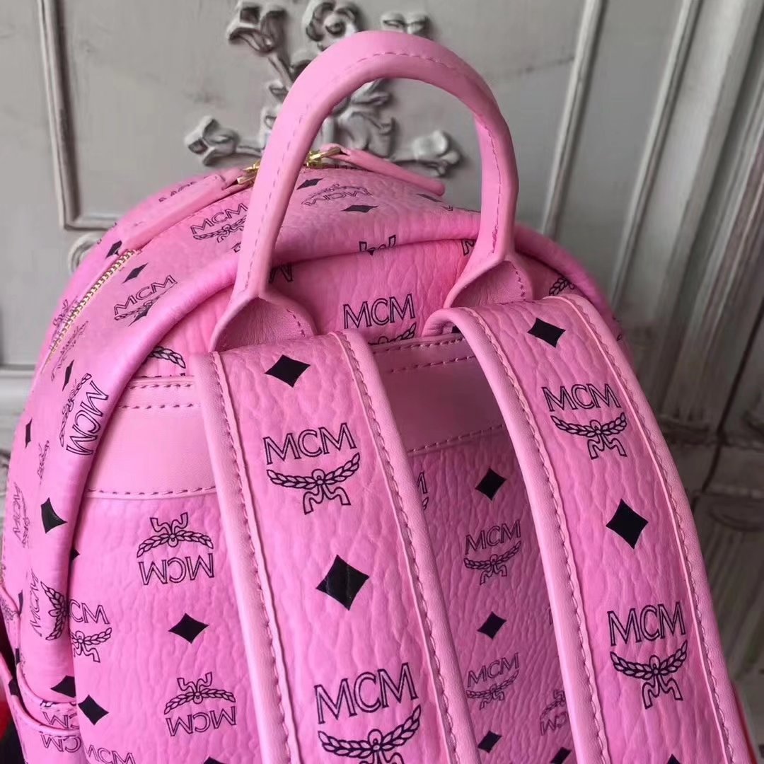 MCM Women Stark Backpack In Studded Visetos 3Size Pink