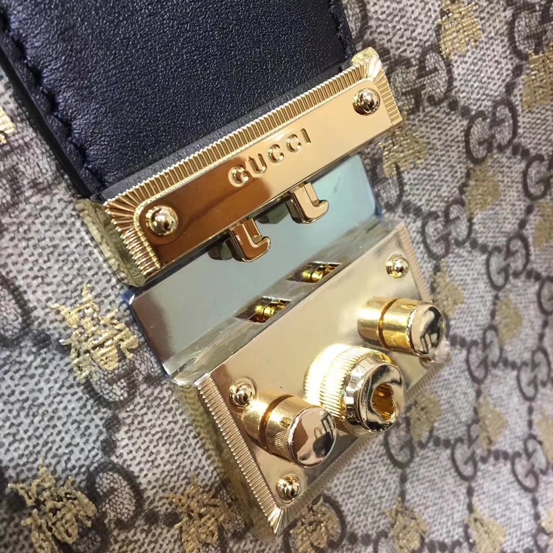 Origianl Gucci 479197 Medium Padlock Small GG Bees Shoulder Bag