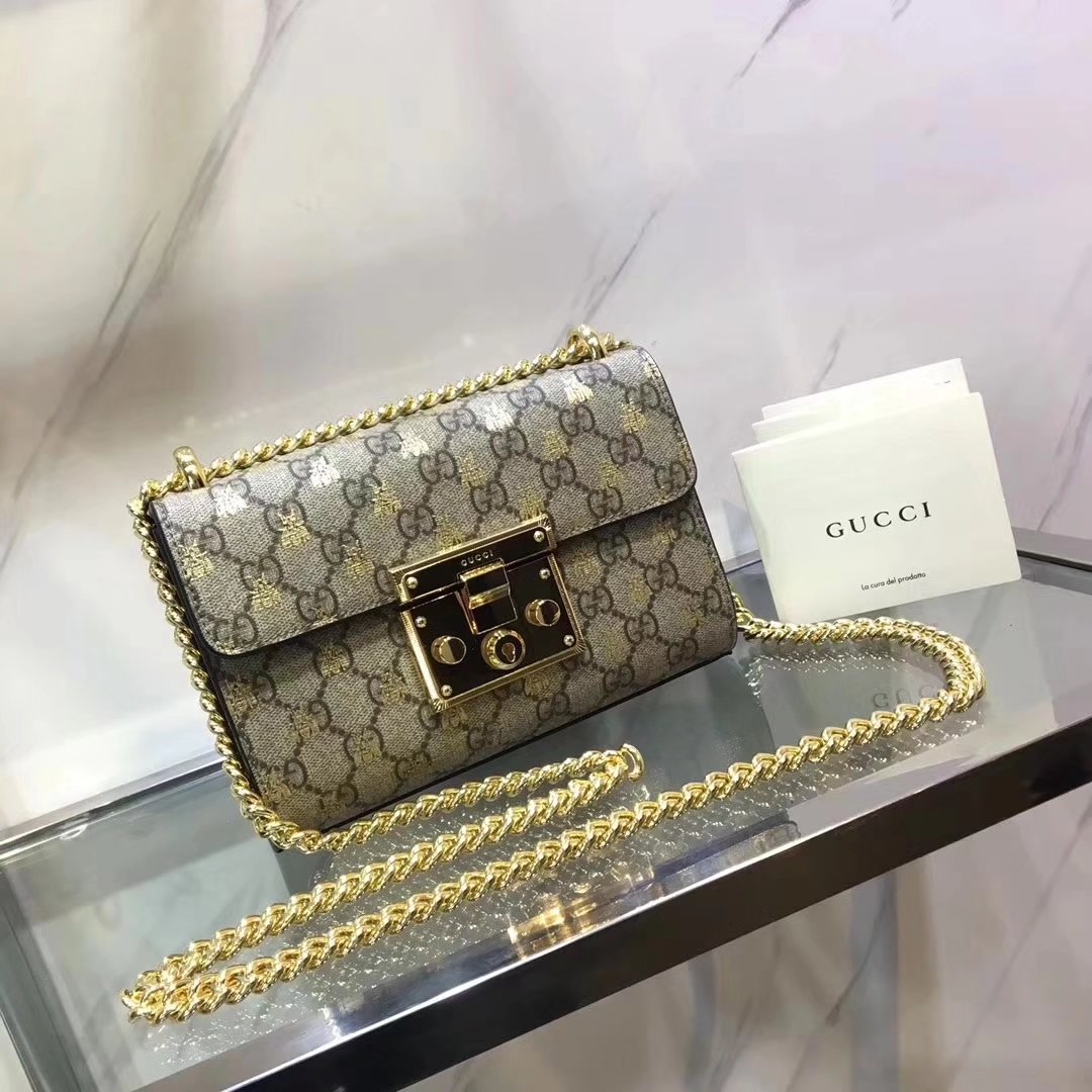 Origianl Quality Gucci 409487 Padlock Small GG Bees Shoulder Bag