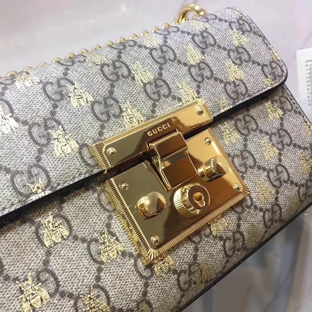 Origianl Quality Gucci 409487 Padlock Small GG Bees Shoulder Bag