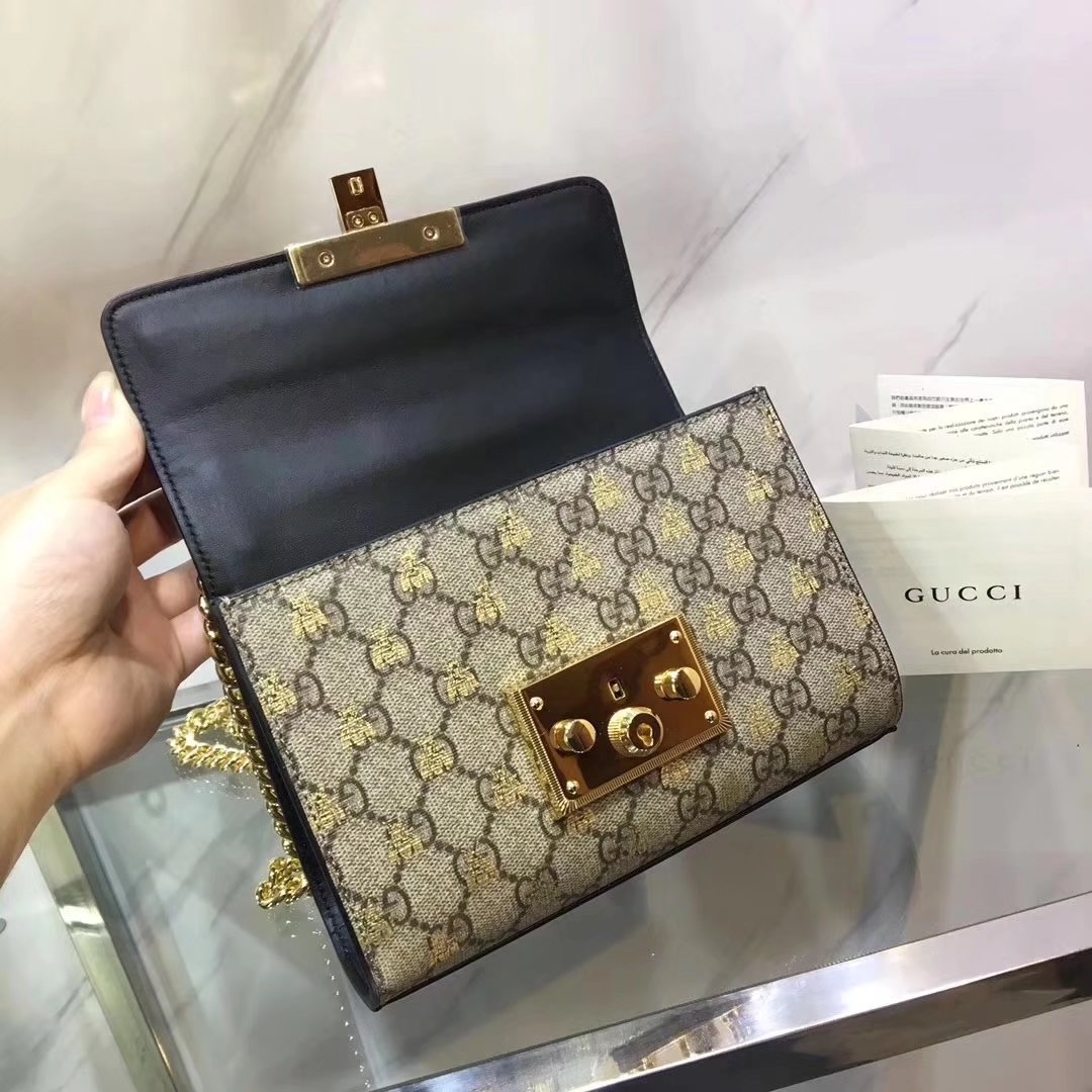 Origianl Quality Gucci 409487 Padlock Small GG Bees Shoulder Bag