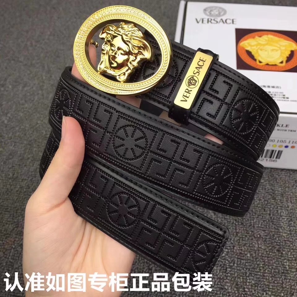 Versace Men Leather Belt With Gold Buckle 009