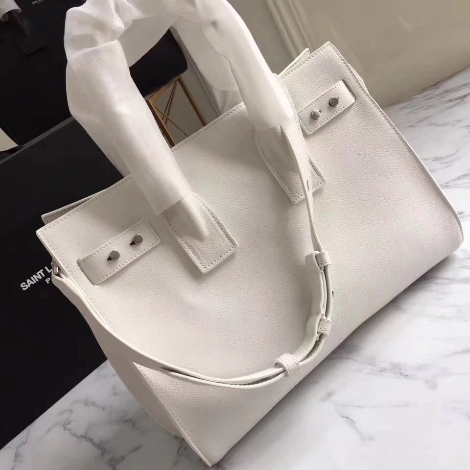  Saint Laurent Sac De Jour Souple Duffle Bag in White