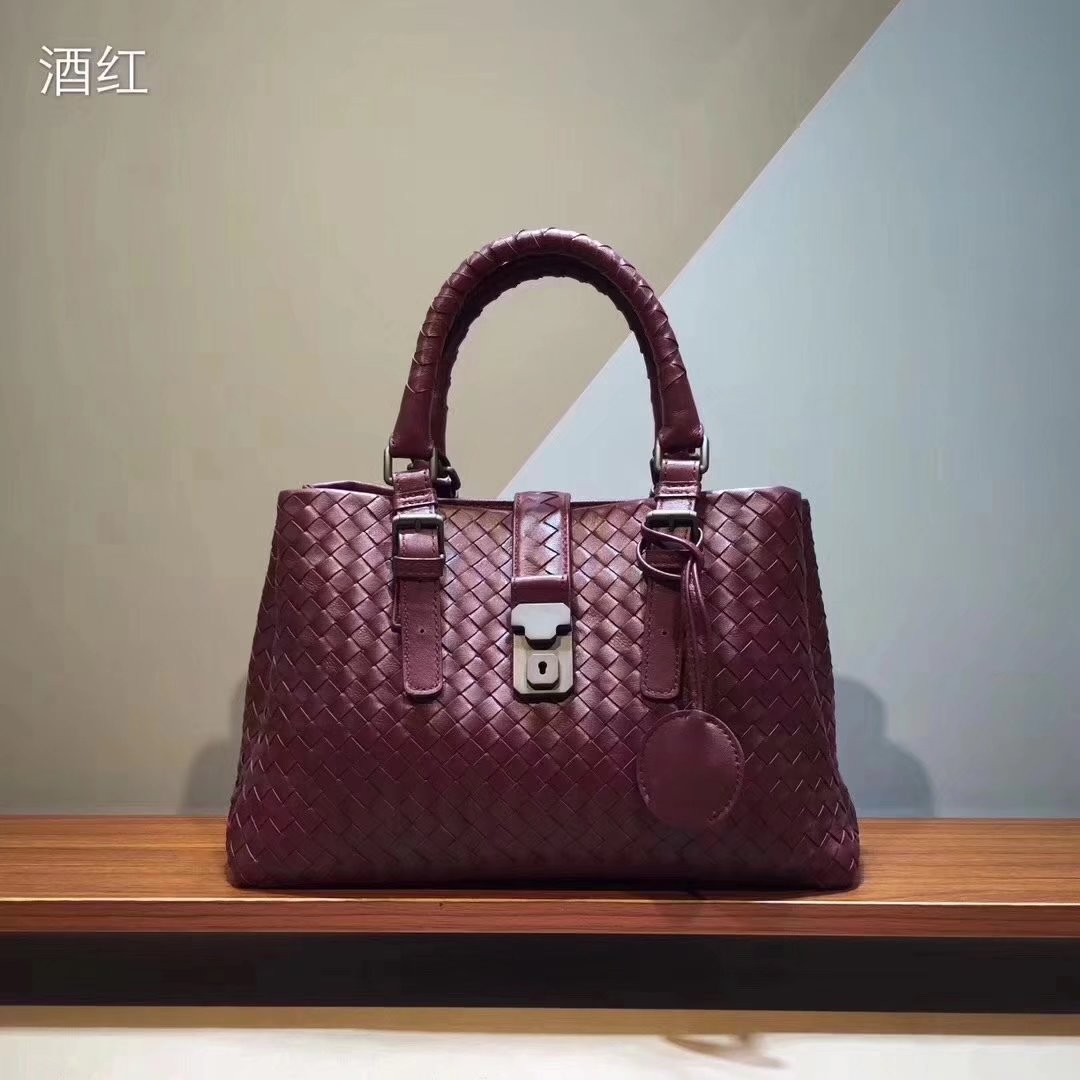 Bottega Veneta Calf Leather Medium Roma Bag Wine Red