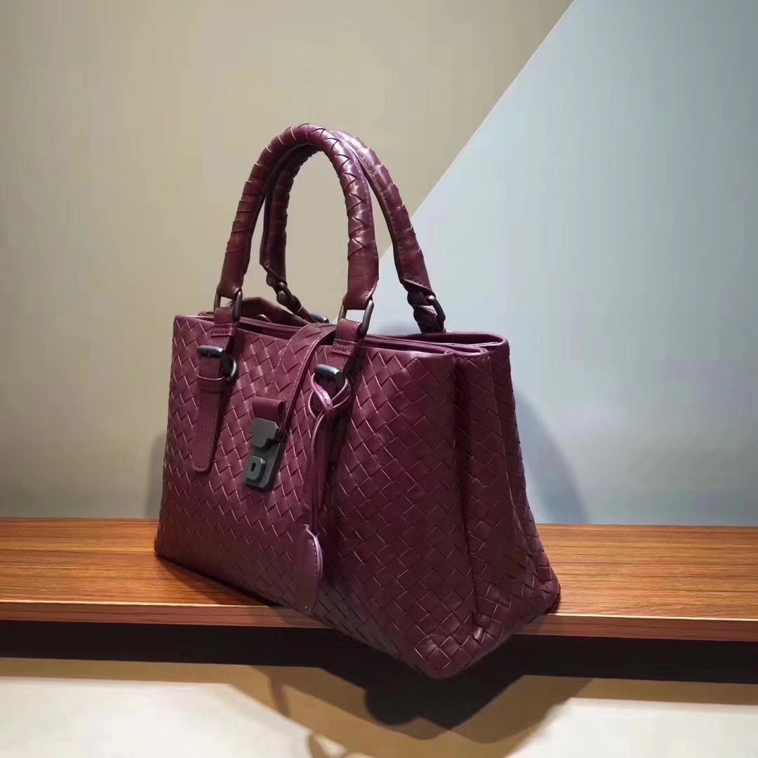 Bottega Veneta Calf Leather Medium Roma Bag Wine Red