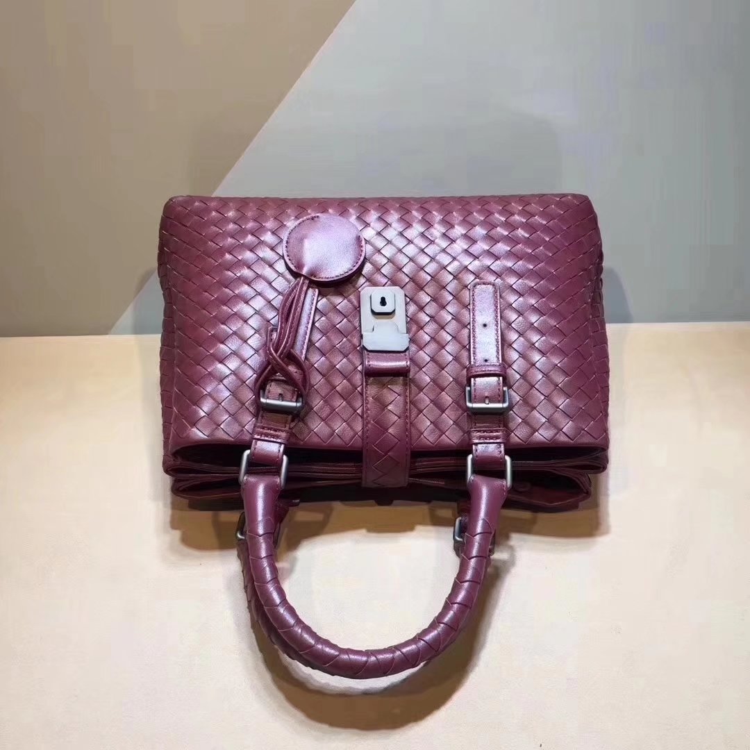 Bottega Veneta Calf Leather Medium Roma Bag Wine Red