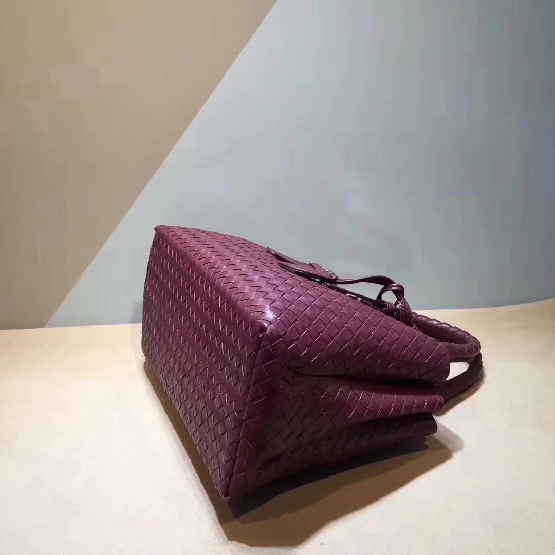 Bottega Veneta Calf Leather Medium Roma Bag Wine Red