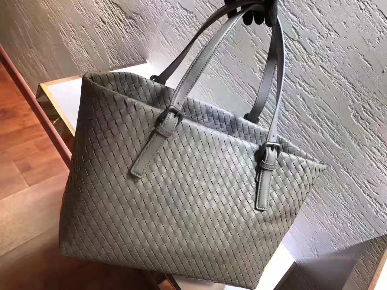 Bottega Veneta Large Tote Bag Intrecciato Nappa Light Grey