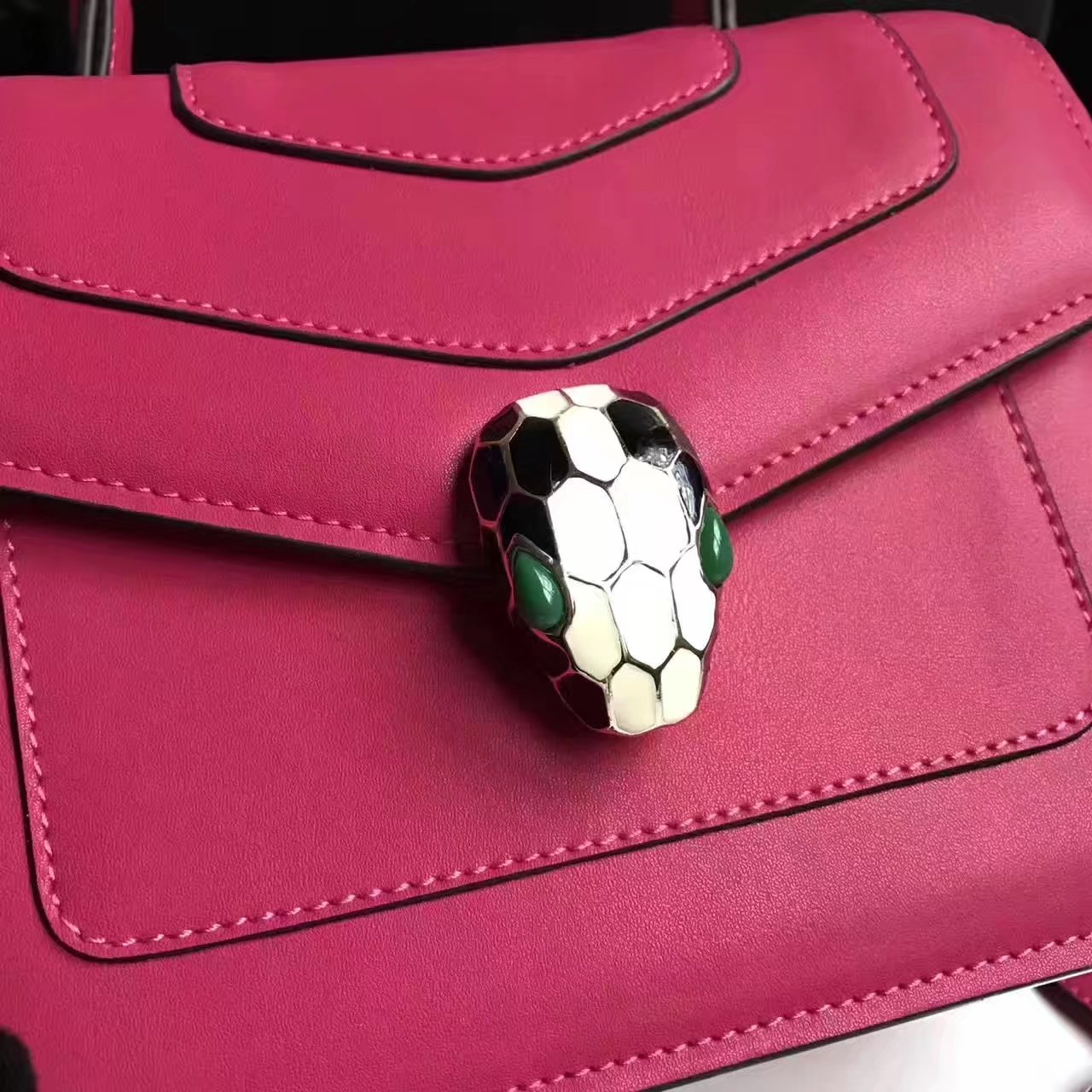 Bulgari Serpenti Forever Flap Cover Bag Peach With Malachite Eyes