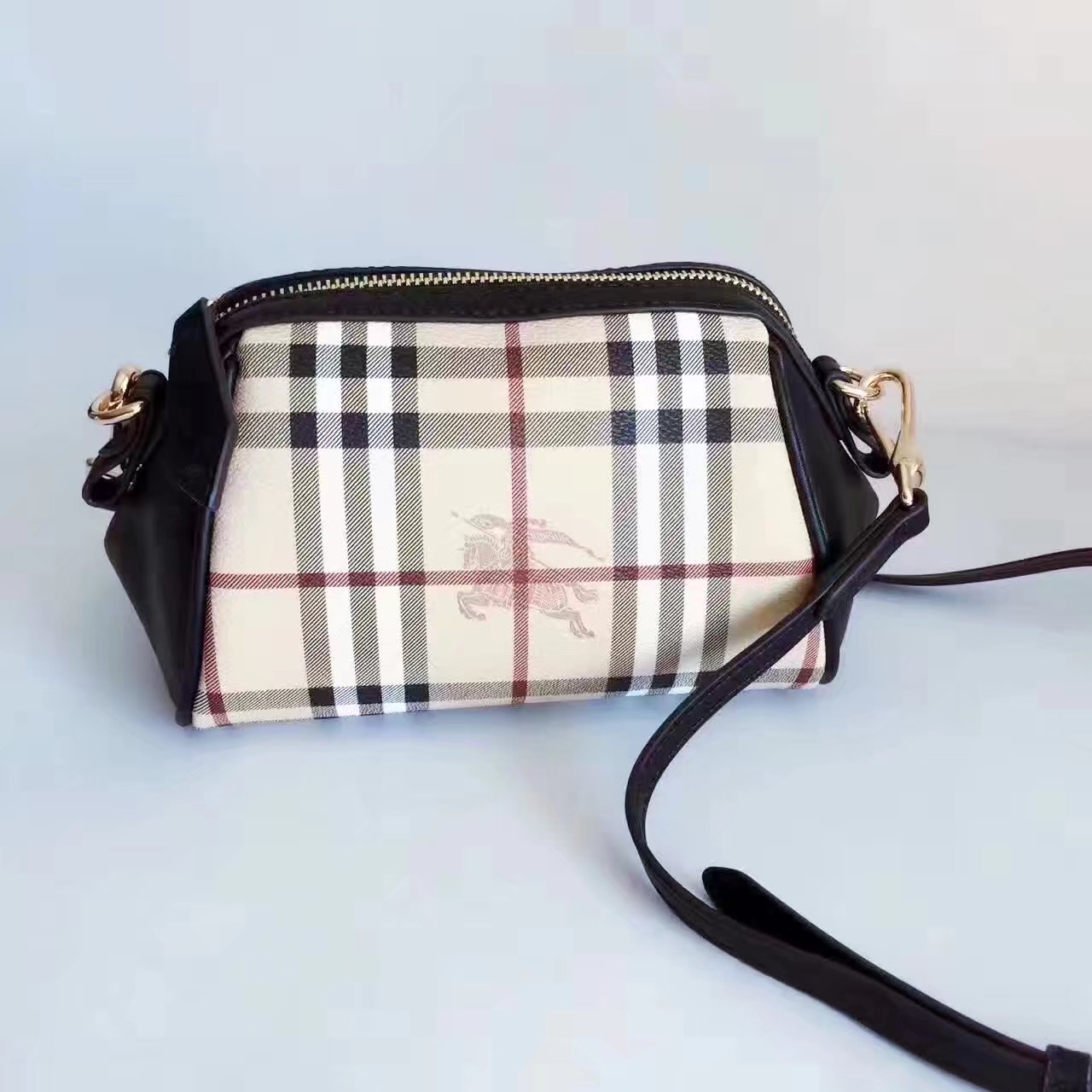 Burberry House Check and Leather Mini Women Shoulder Bag Black