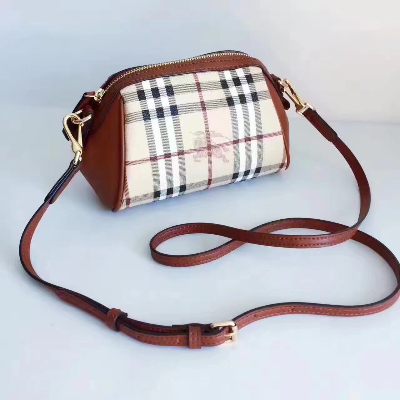 Burberry House Check and Leather Mini Women Shoulder Bag Brown