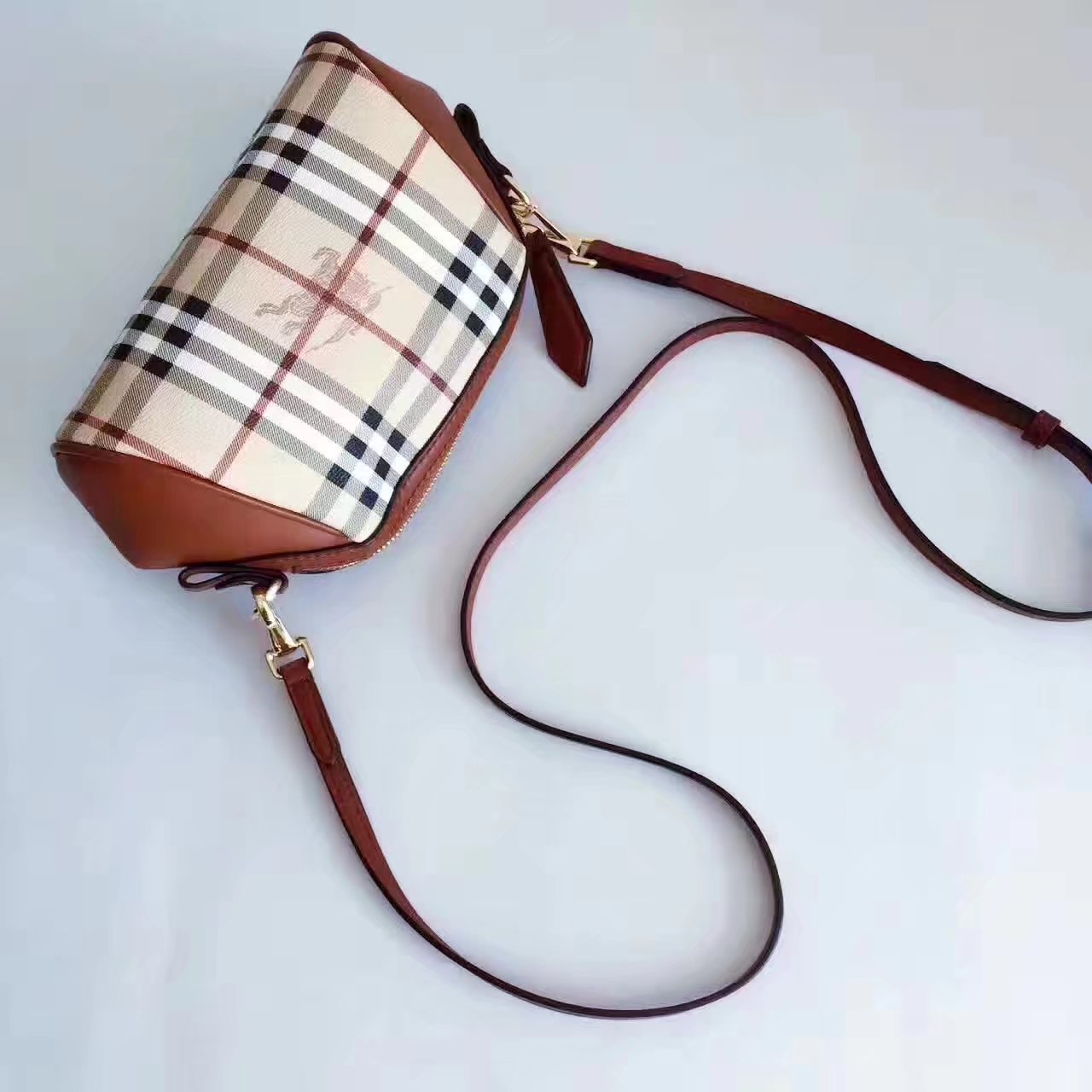 Burberry House Check and Leather Mini Women Shoulder Bag Brown