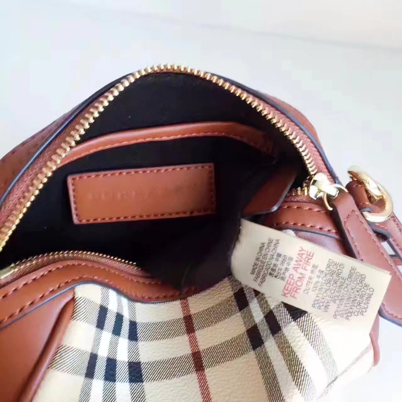 Burberry House Check and Leather Mini Women Shoulder Bag Brown