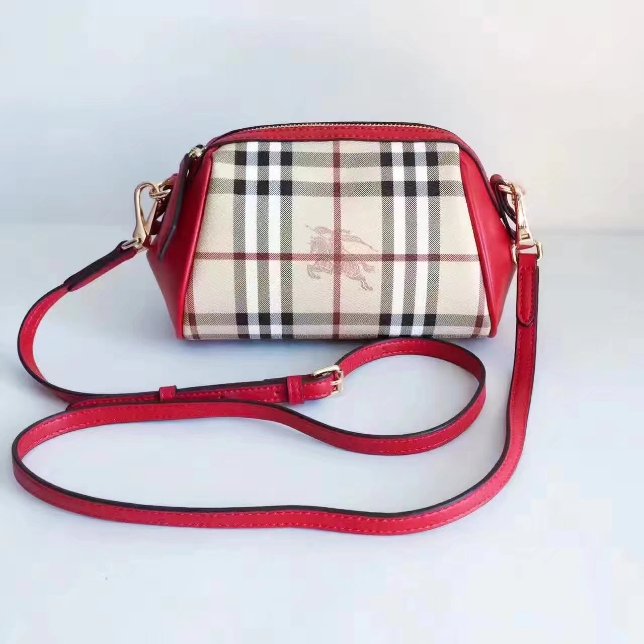 Burberry House Check and Leather Mini Women Shoulder Bag Red