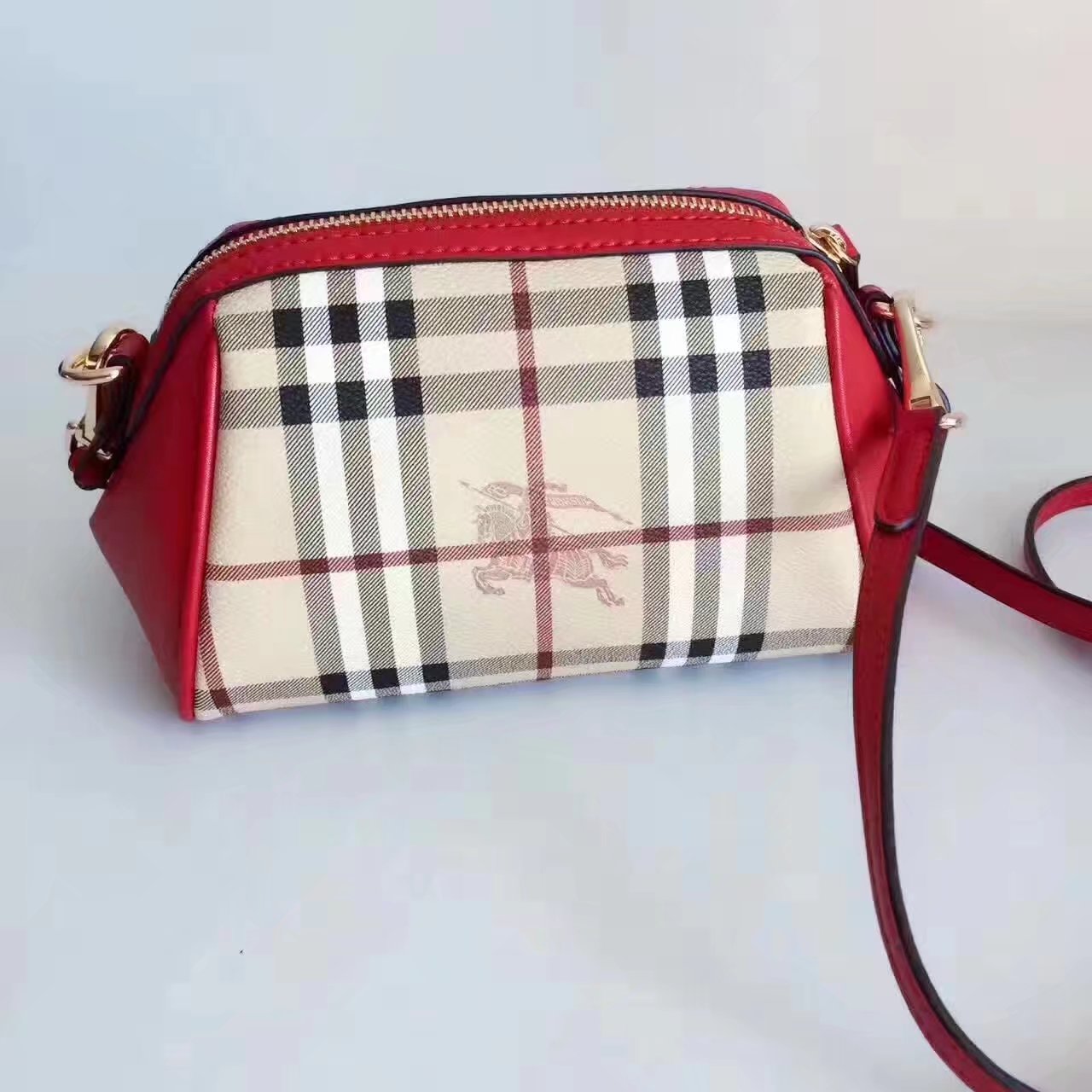 Burberry House Check and Leather Mini Women Shoulder Bag Red