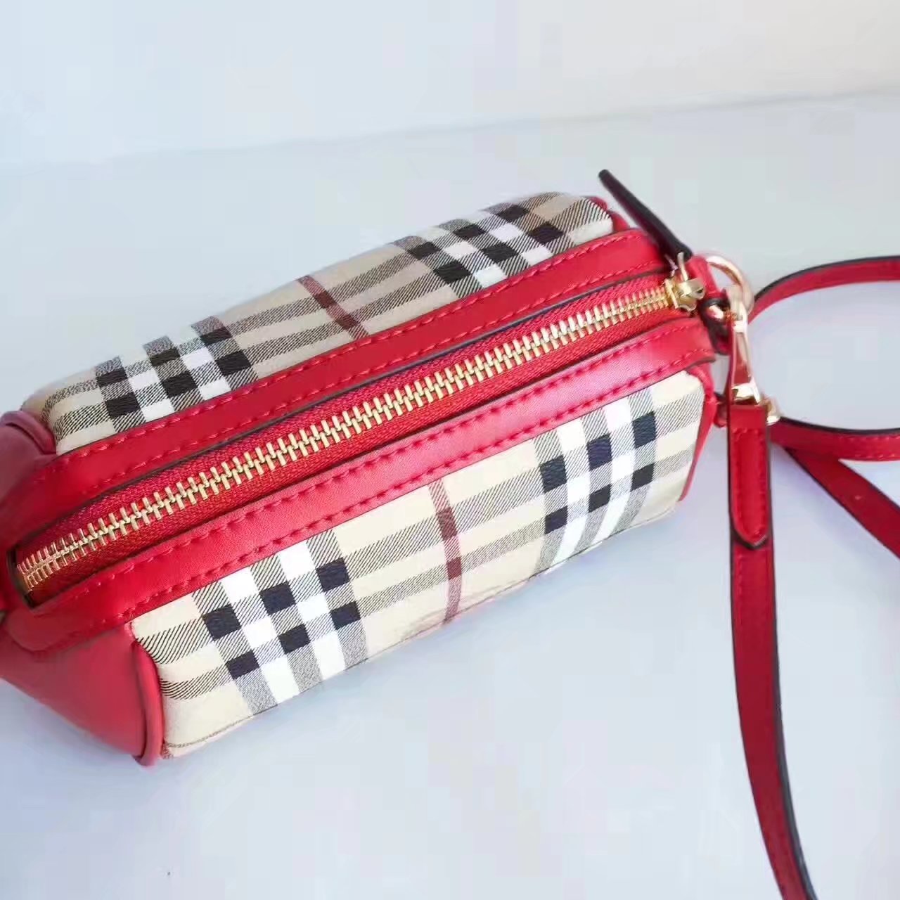 Burberry House Check and Leather Mini Women Shoulder Bag Red