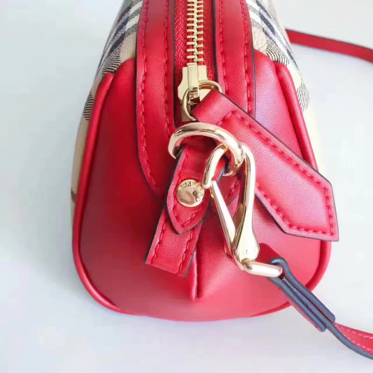 Burberry House Check and Leather Mini Women Shoulder Bag Red