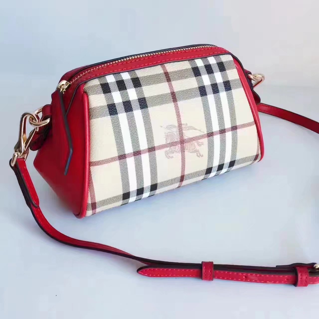 Burberry House Check and Leather Mini Women Shoulder Bag Red