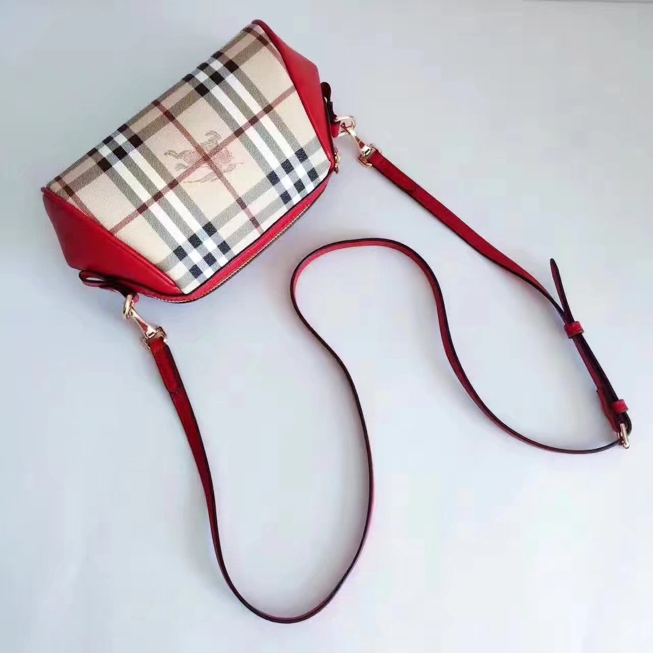 Burberry House Check and Leather Mini Women Shoulder Bag Red