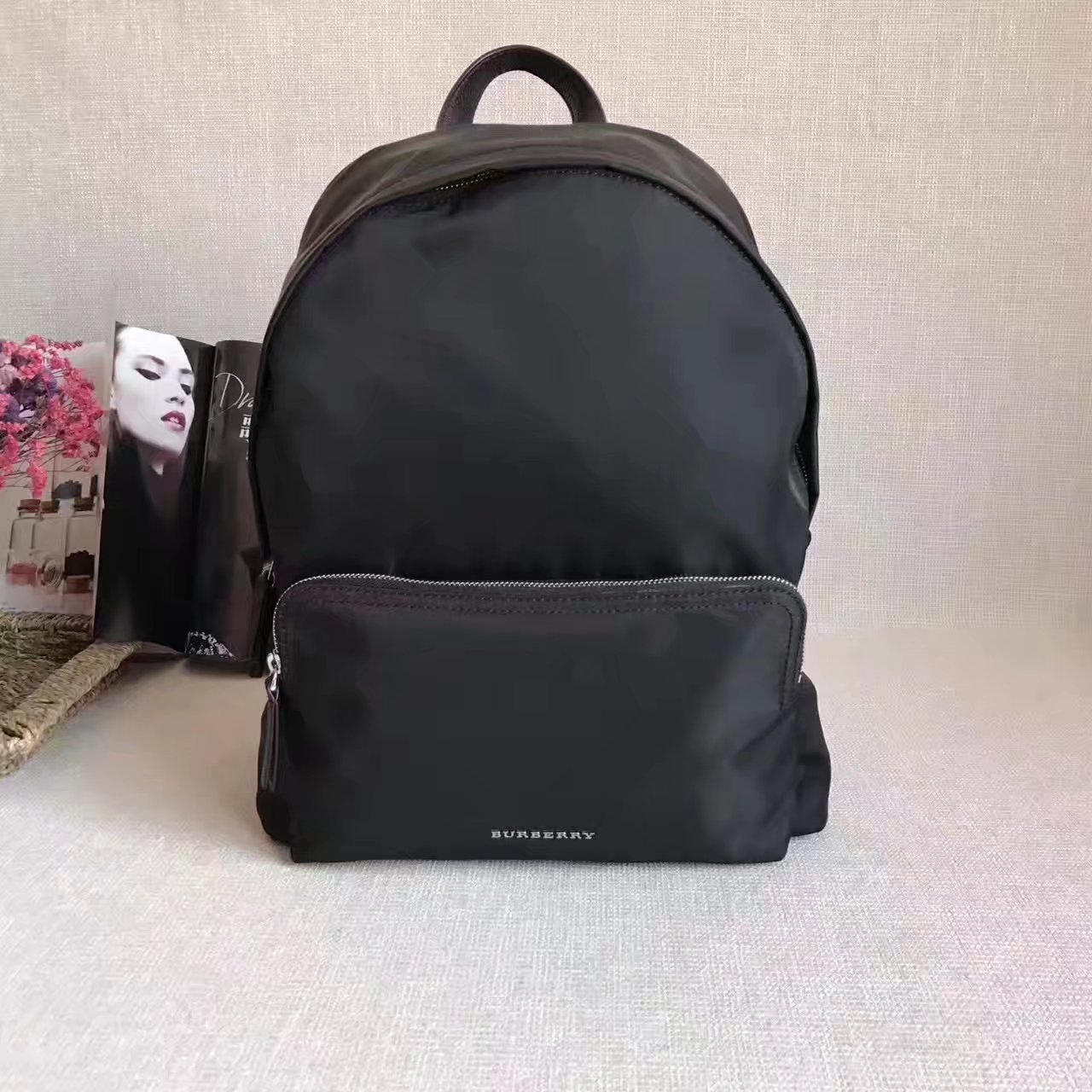 Burberry Leather Trim Nylon Men Backpack