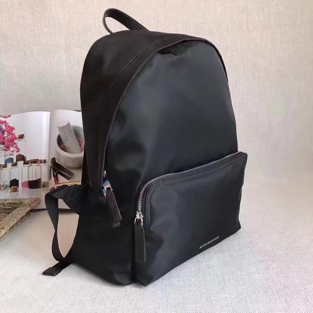 Burberry Leather Trim Nylon Men Backpack