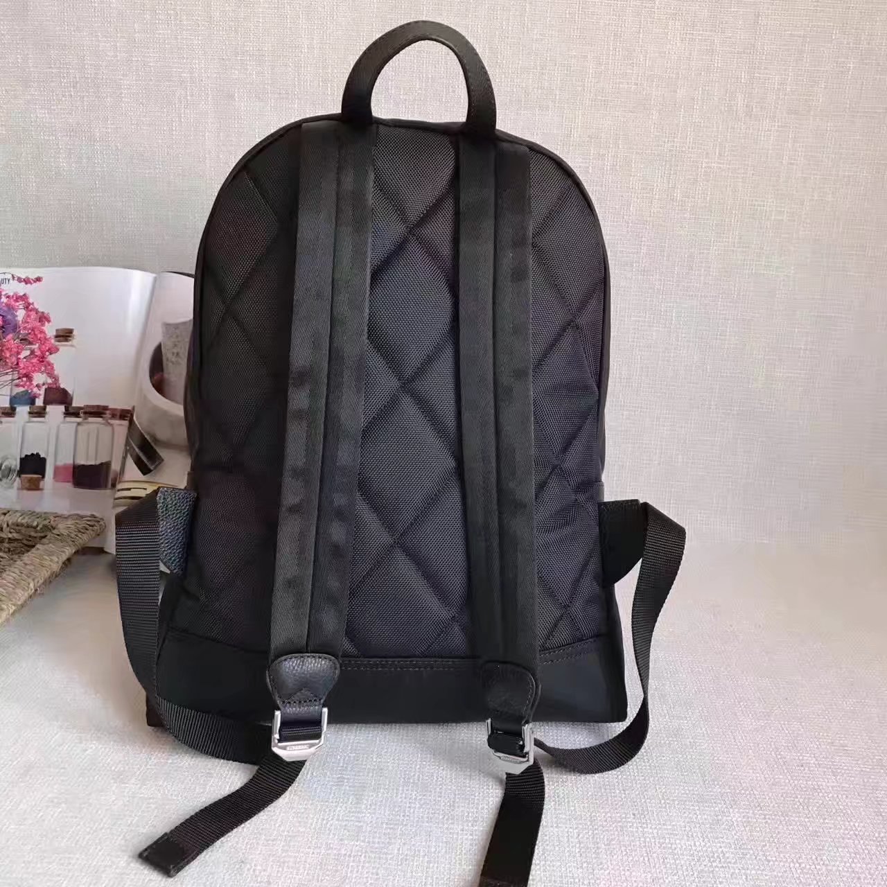 Burberry Leather Trim Nylon Men Backpack