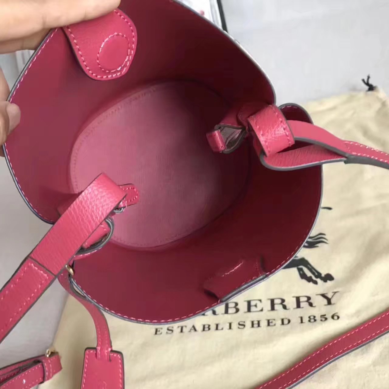 Burberry Leather and Haymarket Check Crossbody Bucket Bag Red