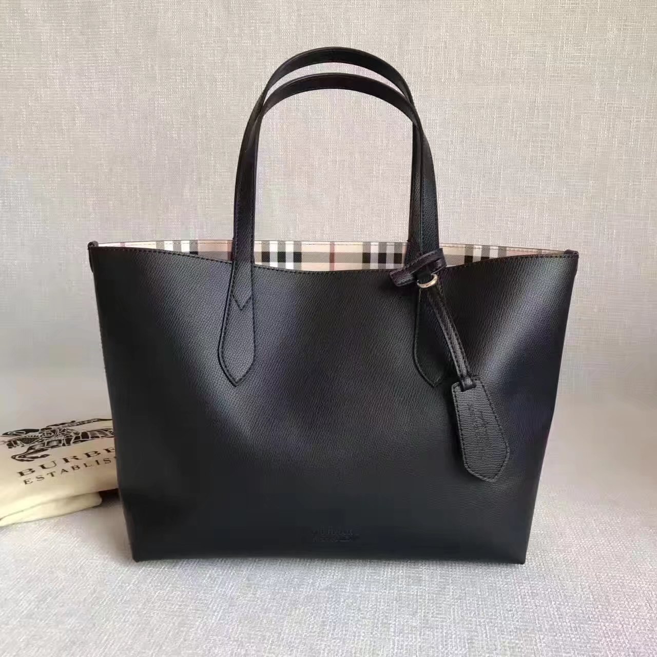 Burberry Medium Coated Leather Tote Bag Black