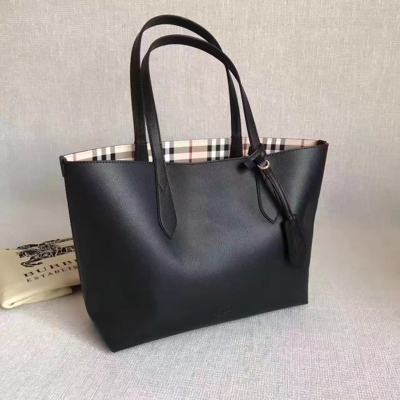 Burberry Medium Coated Leather Tote Bag Black