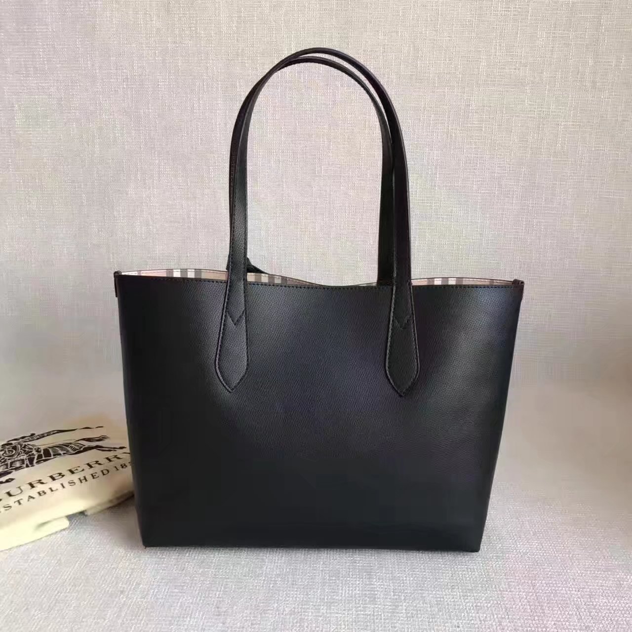 Burberry Medium Coated Leather Tote Bag Black